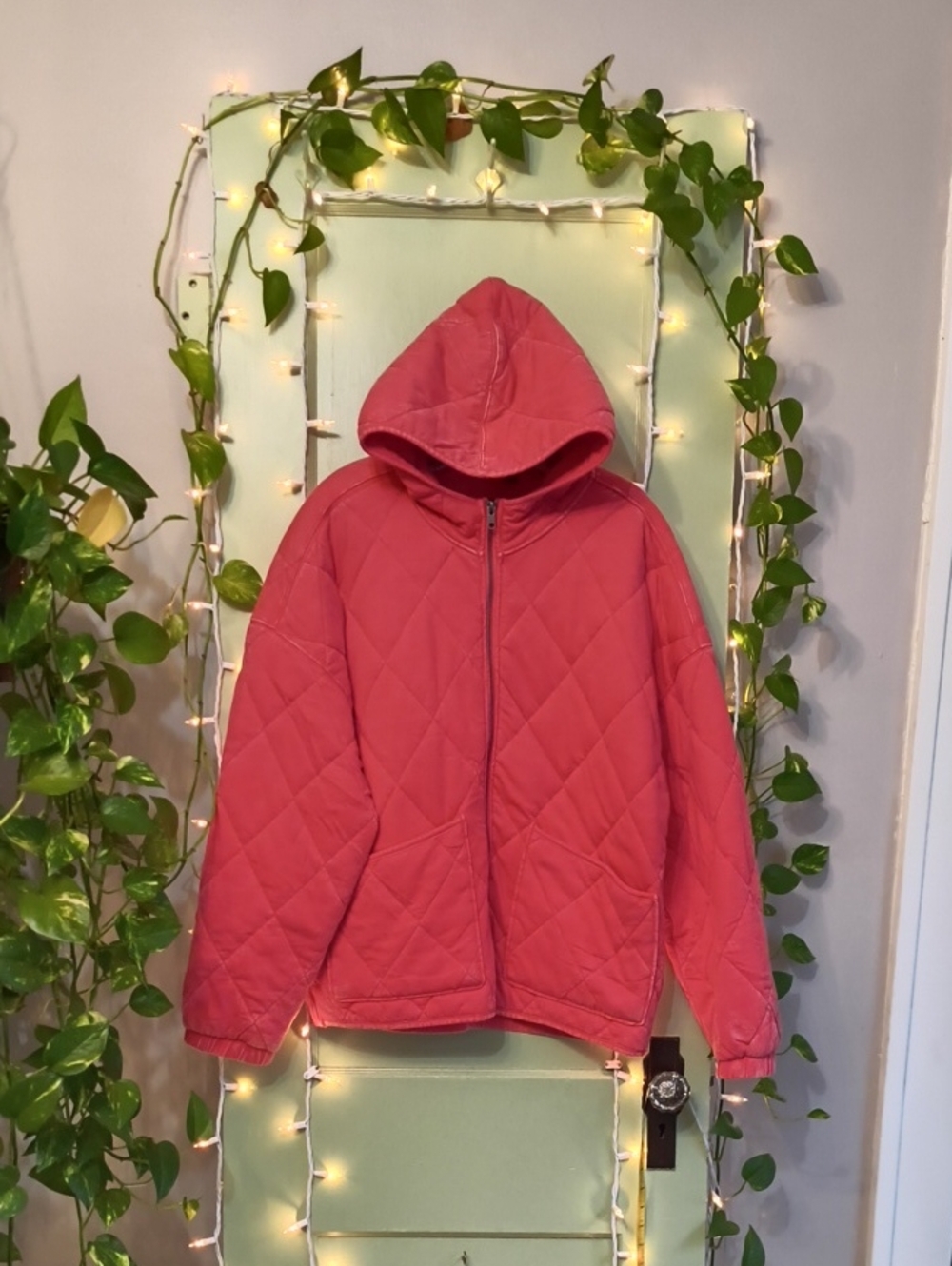 Women's Wild Fable Coral Faded Quilted Oversized Zip Up Jacket M